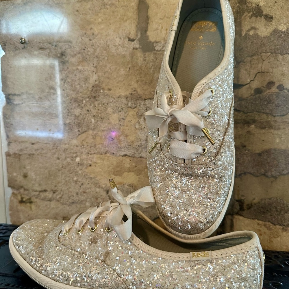 Kate Spade x Keds Champion Glitter Sneakers Champagne Gold Size 7.5